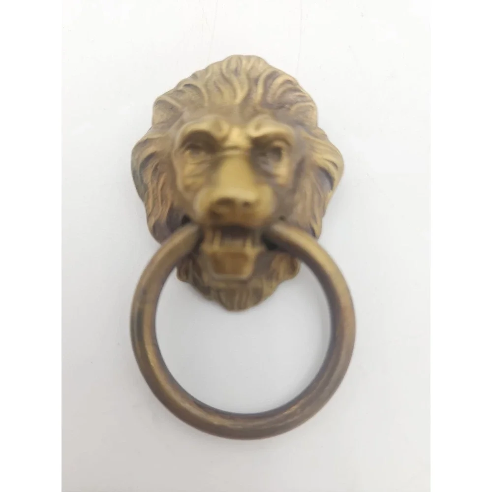 Vintage Brass Lion Head Ring Drawer Pull 2